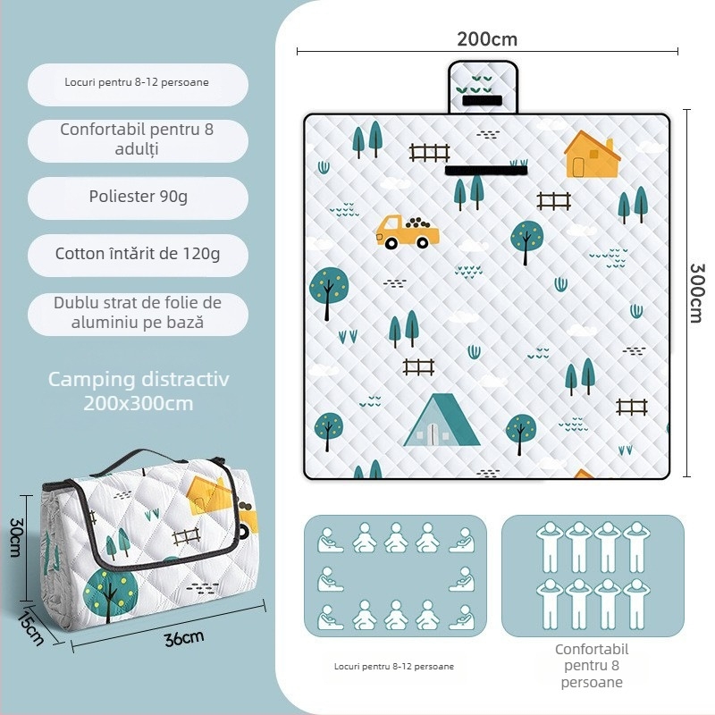 Saltea groasă pentru picnic și camping cu folie de aluminiu, impermeabilă, pliabilă EVA, pentru mai multe persoane, țesătură Chunya