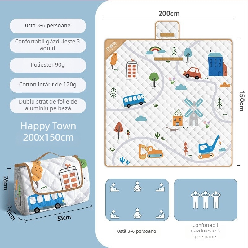 Saltea groasă pentru picnic și camping cu folie de aluminiu, impermeabilă, pliabilă EVA, pentru mai multe persoane, țesătură Chunya