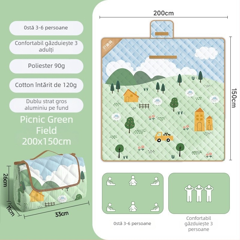 Saltea groasă pentru picnic și camping cu folie de aluminiu, impermeabilă, pliabilă EVA, pentru mai multe persoane, țesătură Chunya
