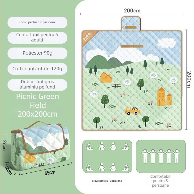 Saltea groasă pentru picnic și camping cu folie de aluminiu, impermeabilă, pliabilă EVA, pentru mai multe persoane, țesătură Chunya