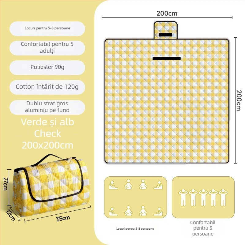 Saltea groasă pentru picnic și camping cu folie de aluminiu, impermeabilă, pliabilă EVA, pentru mai multe persoane, țesătură Chunya