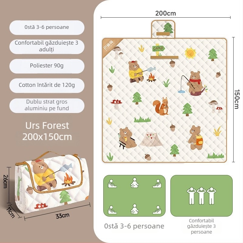 Saltea groasă pentru picnic și camping cu folie de aluminiu, impermeabilă, pliabilă EVA, pentru mai multe persoane, țesătură Chunya