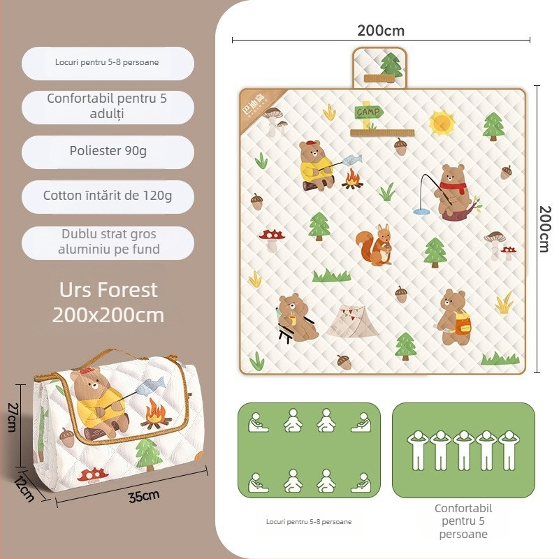Saltea groasă pentru picnic și camping cu folie de aluminiu, impermeabilă, pliabilă EVA, pentru mai multe persoane, țesătură Chunya