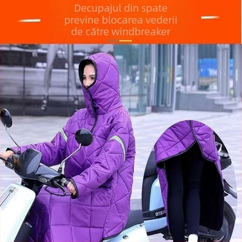 Geacă de vânt pentru motocicletă electrică, căptușită cu fleece, lungă, cu protecții pentru genunchi