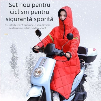 Geacă de vânt pentru motocicletă electrică, căptușită cu fleece, lungă, cu protecții pentru genunchi