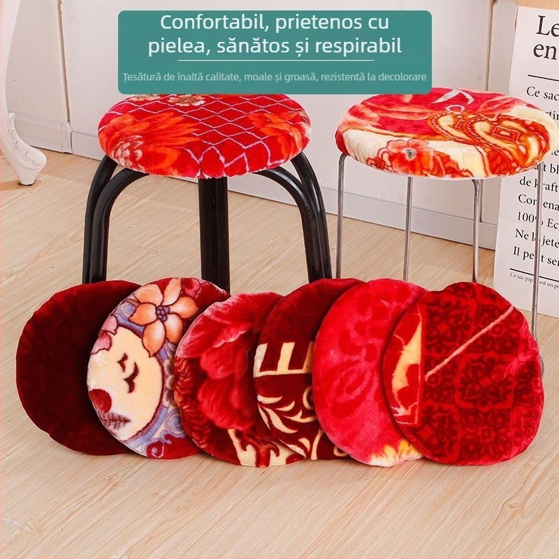 Husă pentru scaun rotund cu pernă – velur – stil pastoral – pentru living și dining – fără umplutură