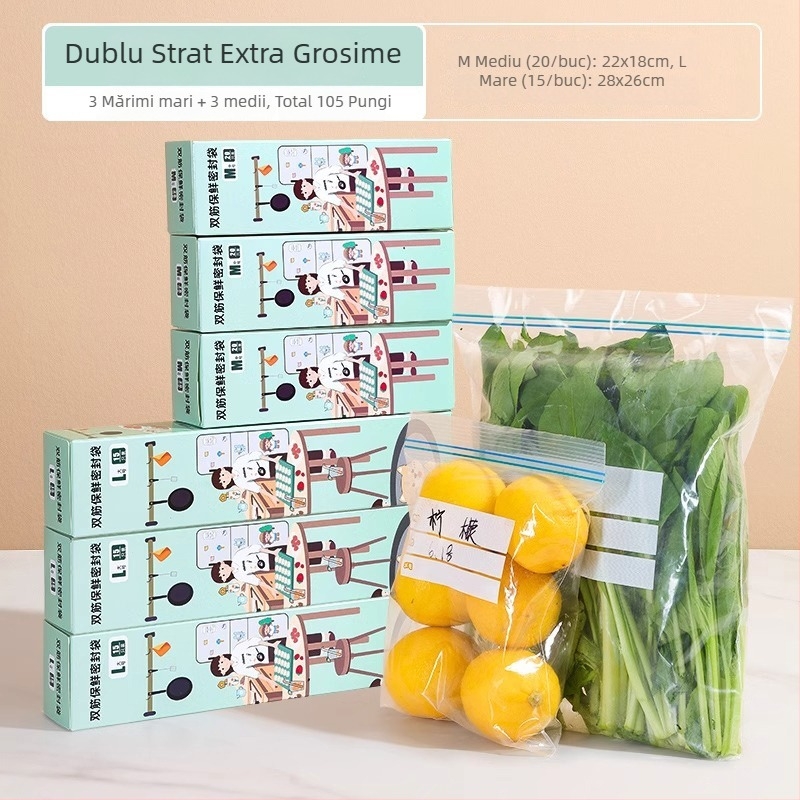 Pungă sigilată alimentară pentru păstrarea prospețimii | Material PE | Compatibilă cu microundele | Rezistență la temperaturi -30°C până la 180°C | 1 bucată