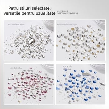 Materiale pentru artă unghii cu pietre neregulate: pachet mini pietre, mărgele metalice și pietre cu bază plată; strălucire cristal irizantă; Materiale: metal, pietre, sticlă