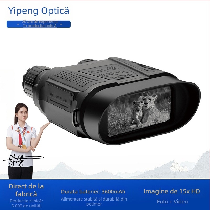 Dispozitiv binoclu de vedere nocturnă, cu obiectiv de 32 mm, mărire 1–15×, distanță de observare 800 m, baterie 3600 mAh