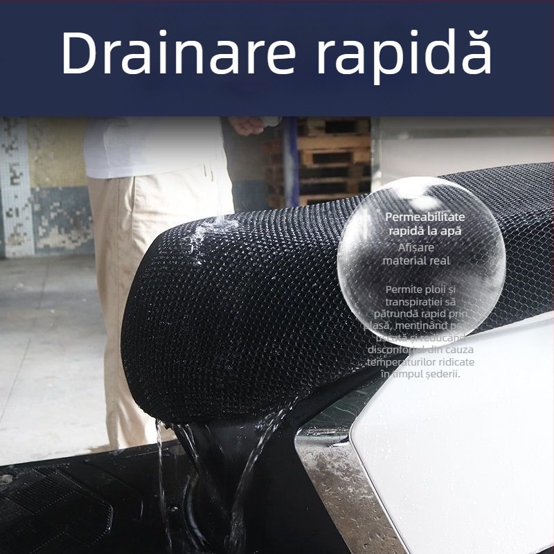 Capac de scaun pentru vehicule electrice și motociclete – Material din fibră, impermeabil, respirabil, plasă hexagonală, toate anotimpurile
