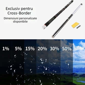 Film pentru geamuri auto, izolație termică și protecție UV, PET, 2 mil, lățime 30–150 cm, transmisie luminoasă 1–70%, blocare UV peste 90%