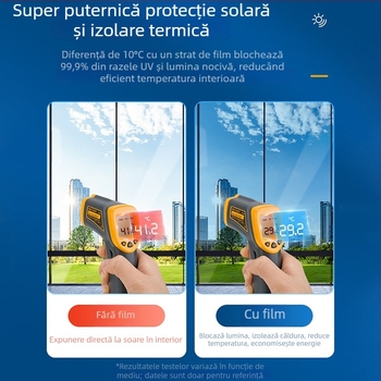 Film pentru geamuri auto, izolație termică și protecție UV, PET, 2 mil, lățime 30–150 cm, transmisie luminoasă 1–70%, blocare UV peste 90%