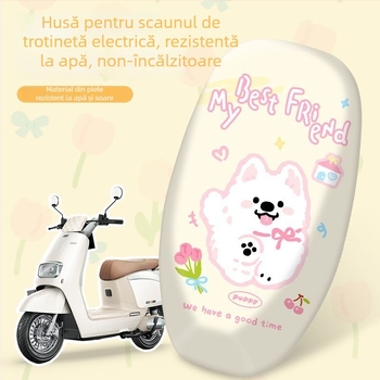 Husă de pernă pentru scaunul de motocicletă și bicicletă electrică — impermeabilă, protecție UV, model decorativ cu câine — Material: PU; Umplutură: Altă; Brand: Dou dou