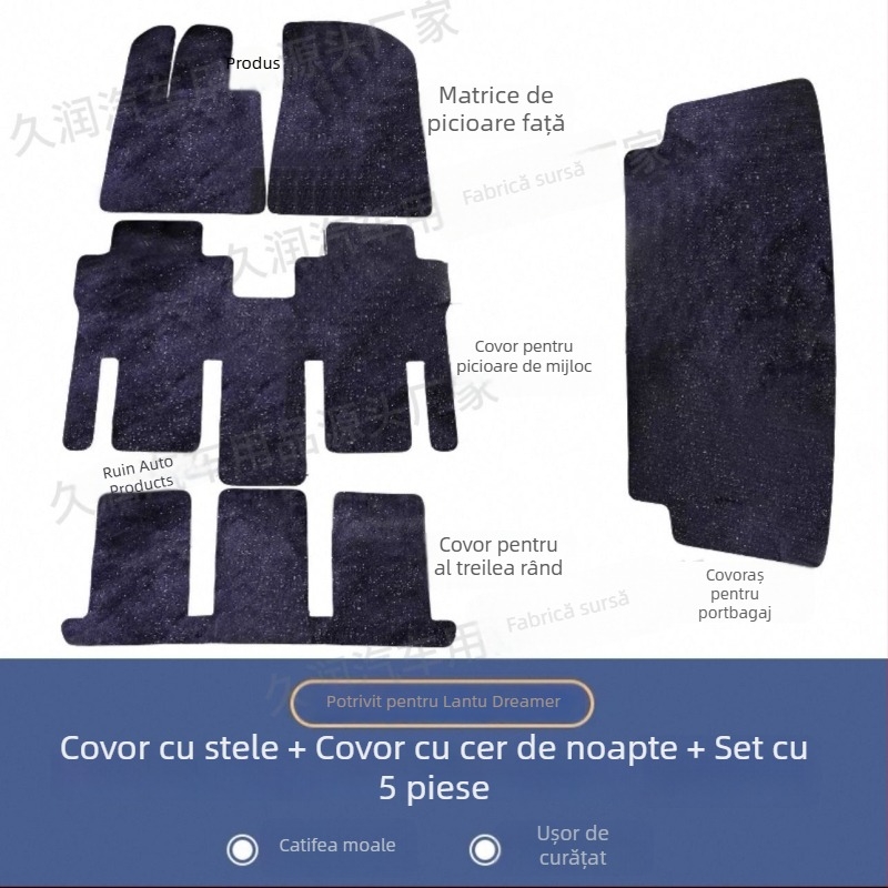 Covor portbagaj cu cer înstelat - velur, tălpi de velur, marca Long Lasting