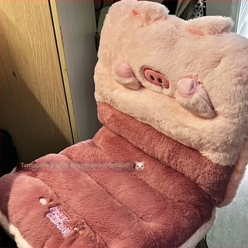 Pernă pentru scaun din material pluș, umplutură PP bumbac, imprimeu cu animale drăguțe, suport lombar integrat, ediție de iarnă 2023, personalizabil.