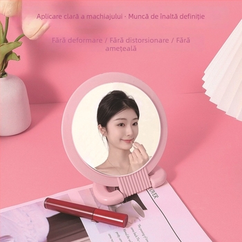 Oglindă de birou cu două fețe, cu mărire, pliabilă, design de agățare, lentilă din aluminiu, ramă PU/PS/PVC