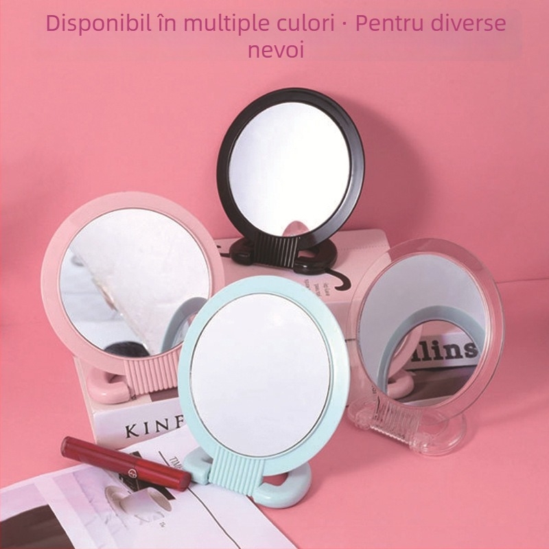 Oglindă de birou cu două fețe, cu mărire, pliabilă, design de agățare, lentilă din aluminiu, ramă PU/PS/PVC