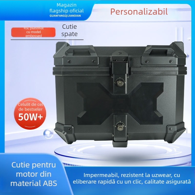 Cutie de bagaje spate pentru trotinetă electrică, ABS, stil motocicletă – format plat și X, încuietoare simplă sau dublă, procesare personalizabilă