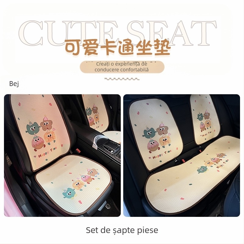 Perne de șezut auto – stil desen animat plat, universal pentru toate anotimpurile, suprafață din mătase rece, personalizabilă