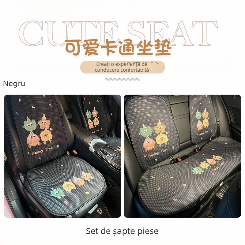 Perne de șezut auto – stil desen animat plat, universal pentru toate anotimpurile, suprafață din mătase rece, personalizabilă