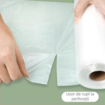 Pungă PE pentru conservare a alimentelor, de unică folosință, gură plată, tip ruptură în punct, compatibilă cu microundele