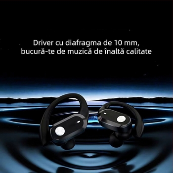 Căști Bluetooth wireless cu afișaj digital, design over-ear pentru sport, Bluetooth 5.4, IPX5, autonomie 4–8 ore