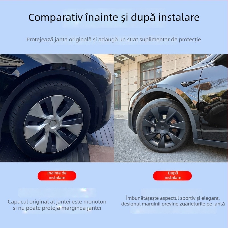 Capace de hub Tesla, 7 spițe, acoperire completă, din plastic, pentru Model Y