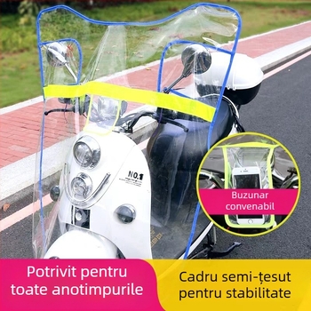 Parbriz pentru scuter electric/motocicletă, transparent, lărgit, pliabil, compatibil cu oglinile retrovizoare, PVC, modelul 0001