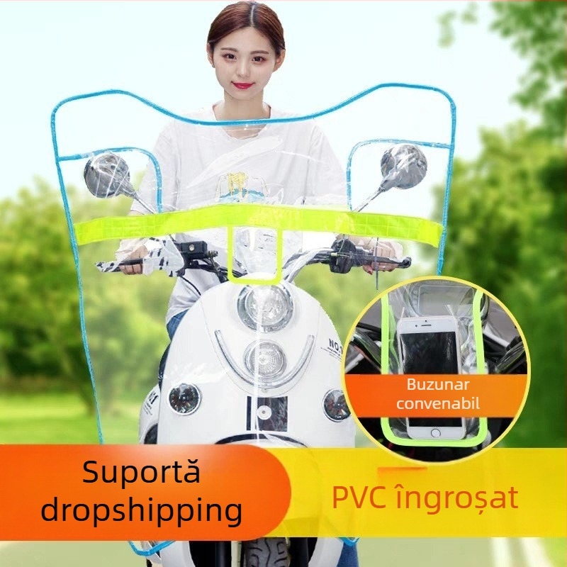 Parbriz pentru scuter electric/motocicletă, transparent, lărgit, pliabil, compatibil cu oglinile retrovizoare, PVC, modelul 0001