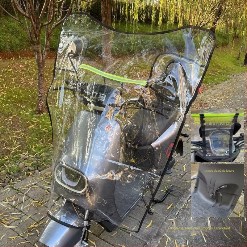 Parbriz pentru scuter electric/motocicletă, transparent, lărgit, pliabil, compatibil cu oglinile retrovizoare, PVC, modelul 0001