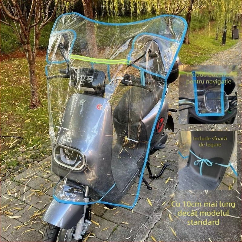 Parbriz pentru scuter electric/motocicletă, transparent, lărgit, pliabil, compatibil cu oglinile retrovizoare, PVC, modelul 0001