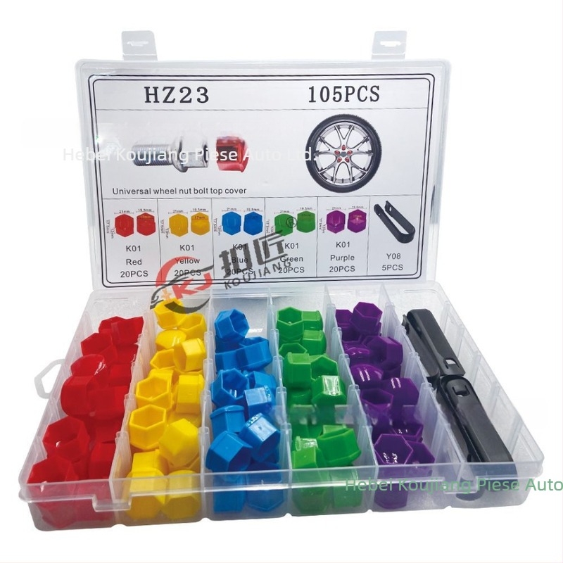 Cap decorativ pentru piulițele roții, din nylon, model HZ23, utilizare generală, 105 bucăți în cutie, Buckle Makers