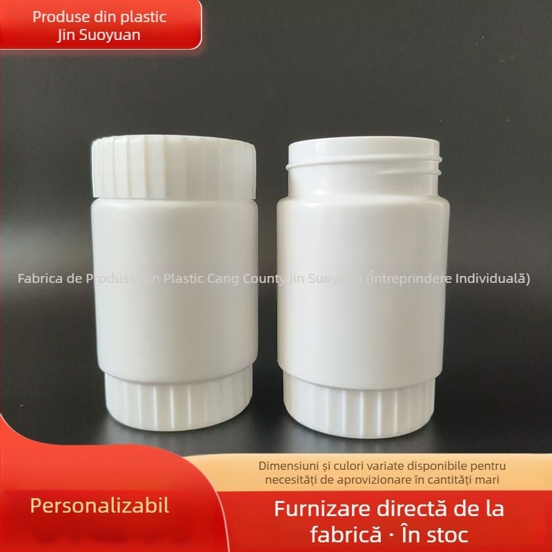 Sticlă din plastic cu gură largă pentru ambalarea agrochimicalelor; diametru 34 mm; Grosime perete 1 mm; capac anti-furt.