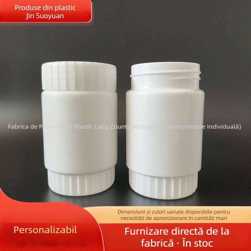 Sticlă din plastic cu gură largă pentru ambalarea agrochimicalelor; diametru 34 mm; Grosime perete 1 mm; capac anti-furt.
