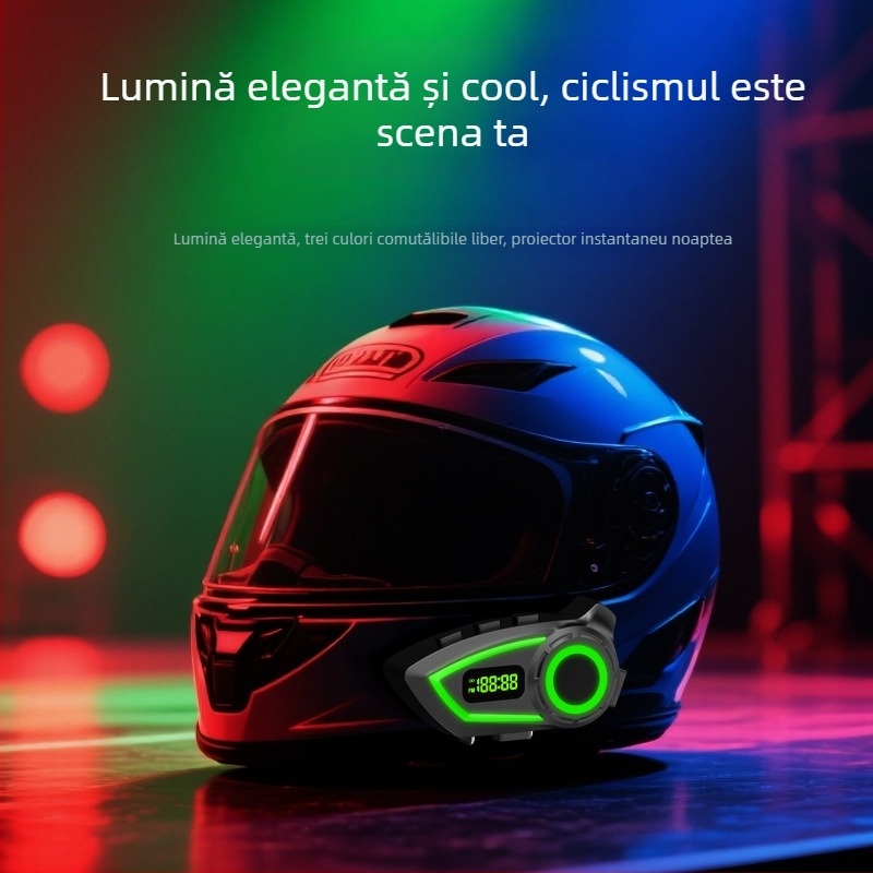 Casca de motocicletă Bluetooth cu intercom și partajare muzică, rezistentă la apă, Bluetooth 6.0, rază de 10 m, autonomie aproximativă 20 h