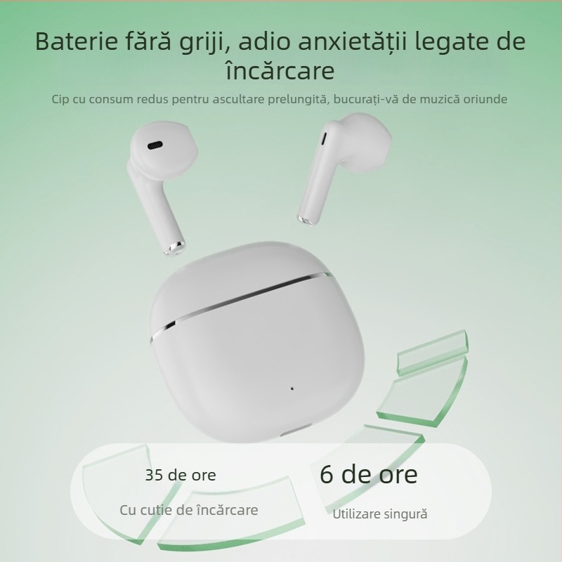 Căști Bluetooth semi-in-ear, ultra-compacte, sunet Hi‑Fi, stereo, adevărat wireless cu anulare zgomot, Bluetooth 5.3, rază 10 m, autonomie 4–8 h