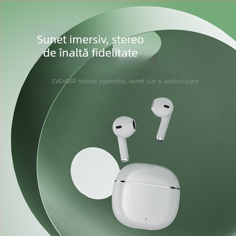 Căști Bluetooth semi-in-ear, ultra-compacte, sunet Hi‑Fi, stereo, adevărat wireless cu anulare zgomot, Bluetooth 5.3, rază 10 m, autonomie 4–8 h