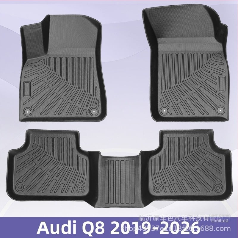 Covorașe de podea auto din TPE all-weather pentru Audi Q8 (2019–2026) – specifice vehiculului, pentru 5 locuri, imprimare logo personalizat, covoraș pentru portbagaj spate și spătar