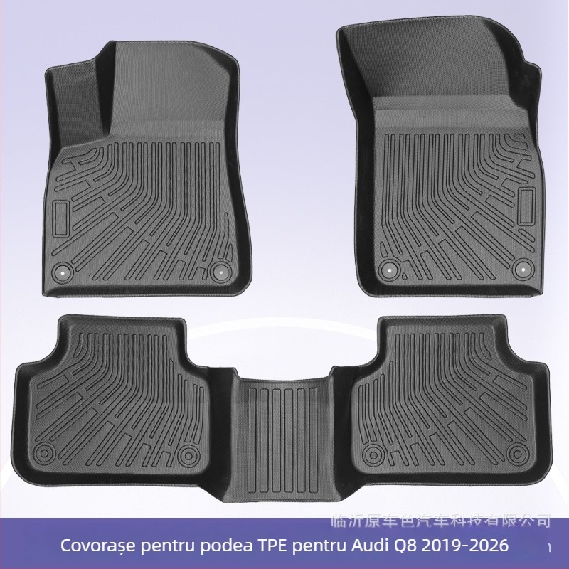 Covorașe de podea auto din TPE all-weather pentru Audi Q8 (2019–2026) – specifice vehiculului, pentru 5 locuri, imprimare logo personalizat, covoraș pentru portbagaj spate și spătar