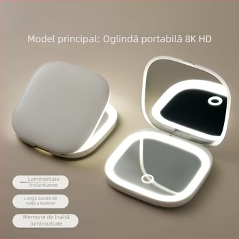 Oglindă de machiaj LED, pliabilă, portabilă, ramă ABS, oglindă din aluminiu, imprimare siglă