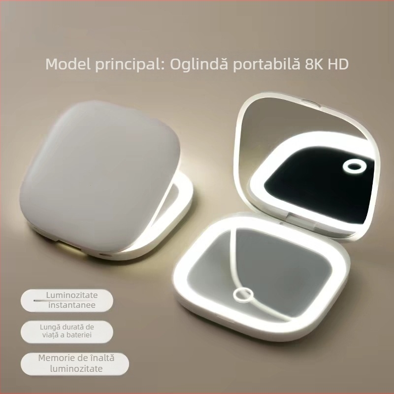 Oglindă de machiaj LED, pliabilă, portabilă, ramă ABS, oglindă din aluminiu, imprimare siglă