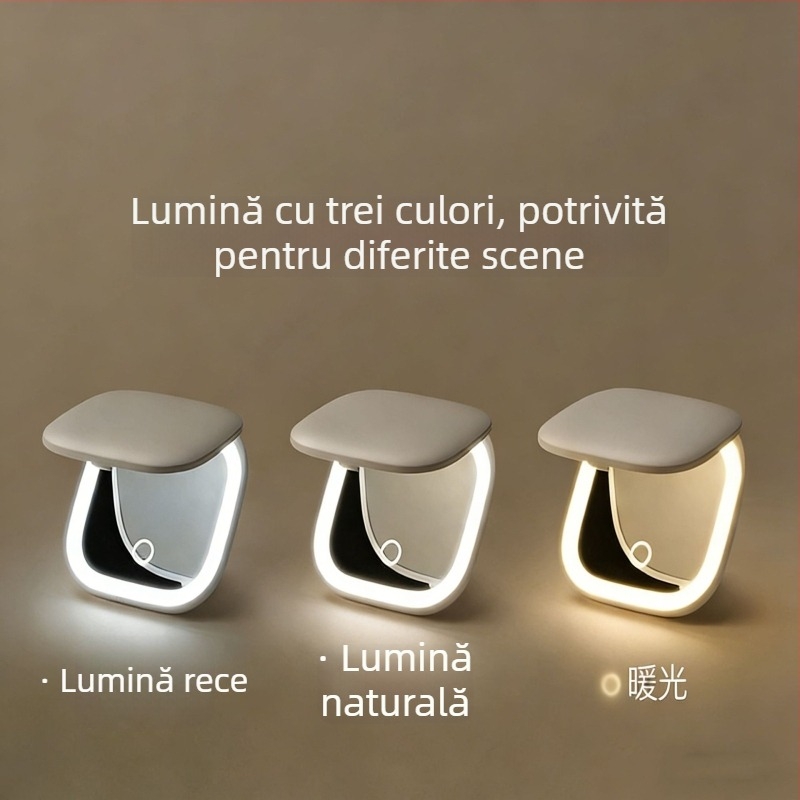 Oglindă de machiaj LED, pliabilă, portabilă, ramă ABS, oglindă din aluminiu, imprimare siglă