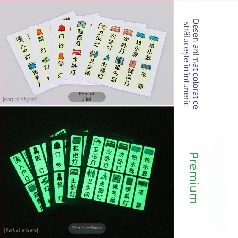 Etichetă autoadezivă luminoasă pentru întrerupător, panou de prize – decorativ, uz casnic