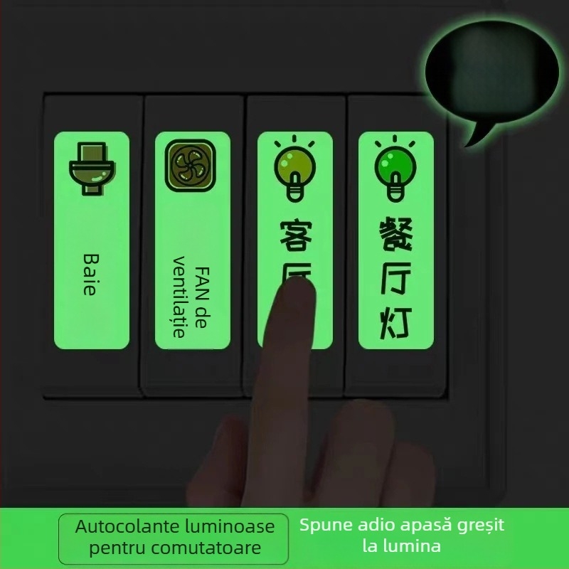 Etichetă autoadezivă luminoasă pentru întrerupător, panou de prize – decorativ, uz casnic