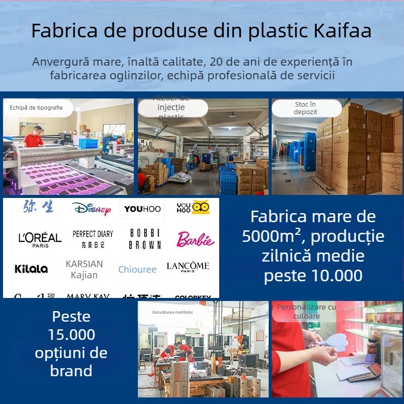 Oglindă de machiaj pliabilă cu două fețe – cadru ABS, suprafață oglindă din aluminiu, imprimare logo, personalizare disponibilă