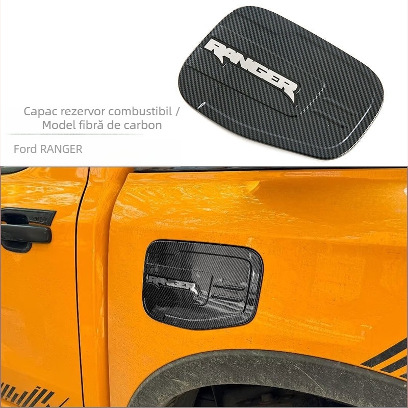 Autocolant decorativ pentru capacul rezervorului Ford Ranger 2023–2026, ABS, textură fibră de carbon