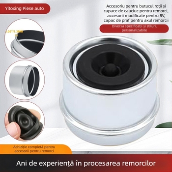 Capă de praf pentru axul de rulare al remorcii, cu dop din cauciuc, material zincat, prelucrare personalizată, compatibil universal cu remorci, camping-cars și platforme