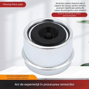 Capă de praf pentru axul de rulare al remorcii, cu dop din cauciuc, material zincat, prelucrare personalizată, compatibil universal cu remorci, camping-cars și platforme