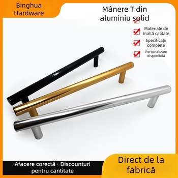 Mâner de ușă pentru dulap, în formă de T, din aluminiu, stil modern minimalist, aliaj de aluminiu, finisaj polisare și electroplacare, potrivit pentru hoteluri și magazine