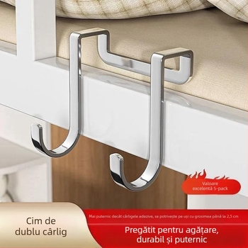 Cuier dublu în formă S din oțel inoxidabil 304, fără găuri, pentru ușă, bucătărie și baie, pentru dulapuri